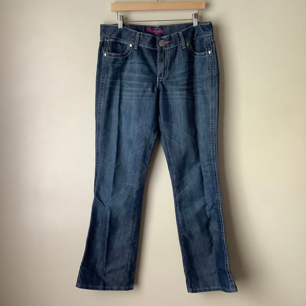Wrangler Juniors Mid-Rise Whiskered Bootcut Denim Jeans Blue Size 11/12x34